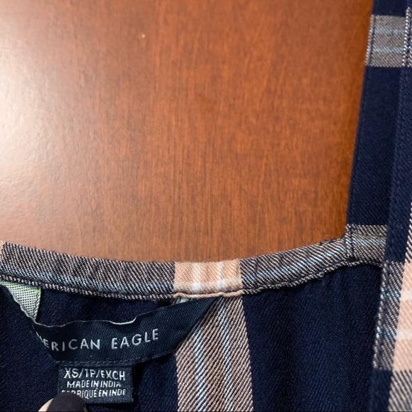 American Eagle Strappy Patch Pocket Plaid Navy Pink Dress - Picture 7 of 7